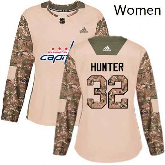 Womens Adidas Washington Capitals 32 Dale Hunter Authentic Camo Veterans Day Practice NHL Jersey